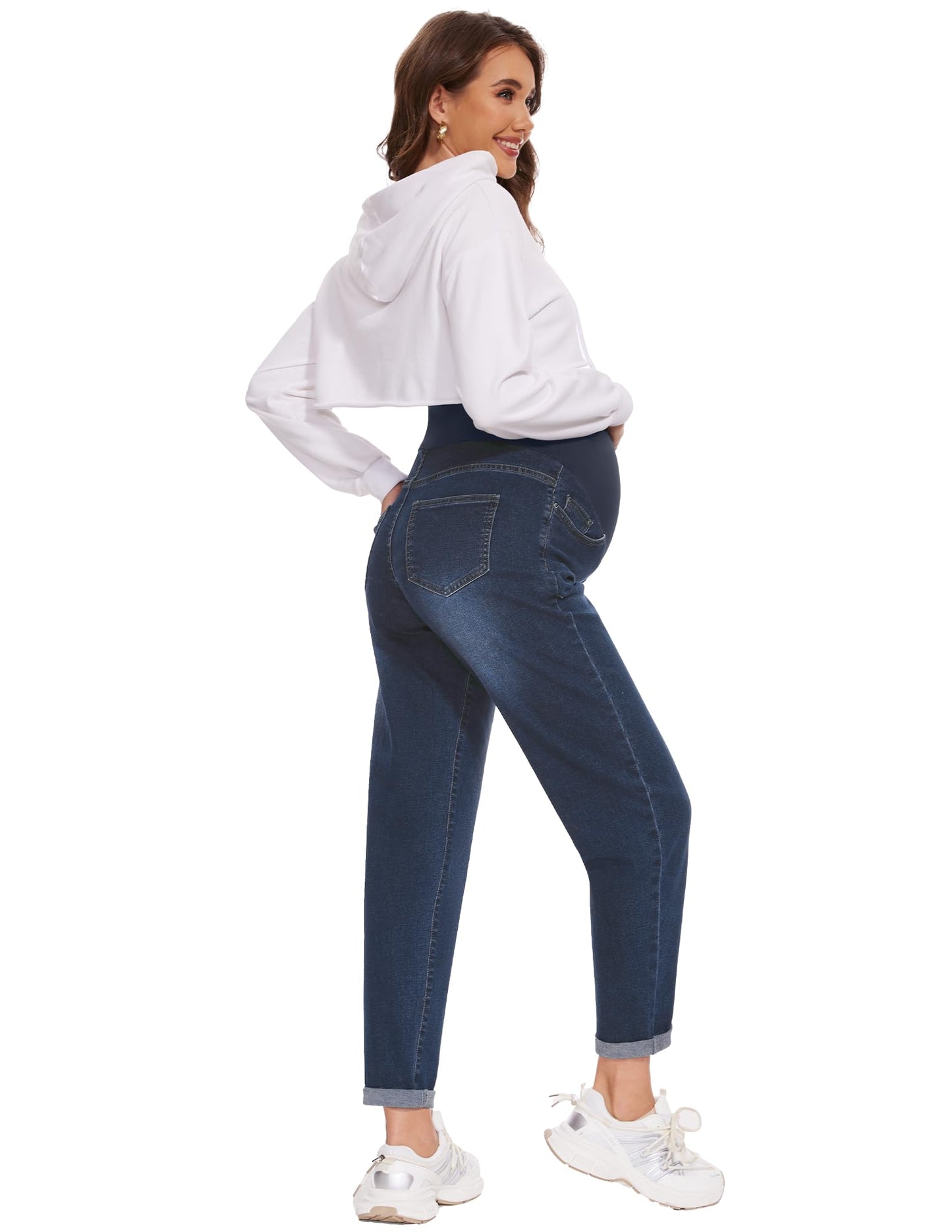 POSHGLAM Women's Maternity Jeans Over Belly Comfy Stretch Boyfriend Jeans Loose Pregnancy Pants, S-XXL