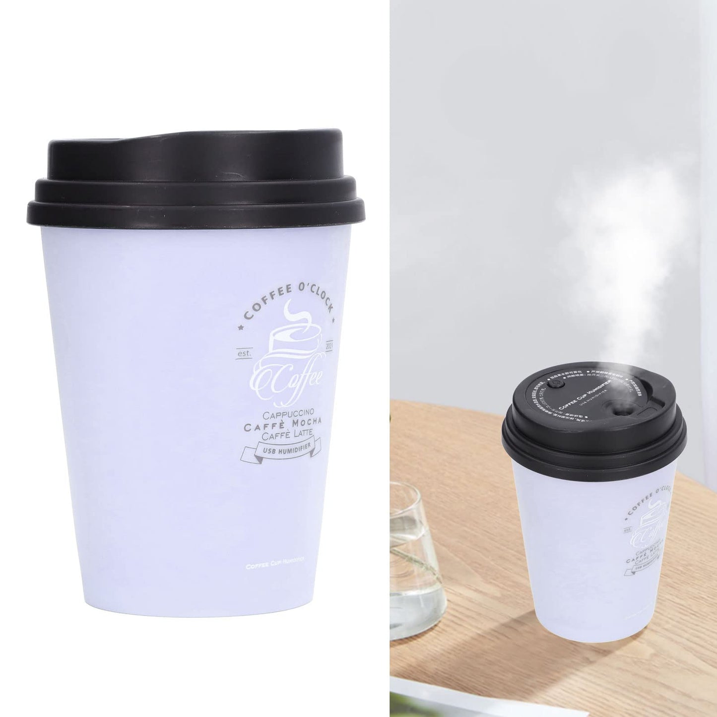 Humidifiers for Bedroom, 300ml Cool Mist Humidifiers, USB Mini Cute Coffee Cup Humidifier, Car Humidifier, Pink Desk Humidifier, Small Humidifier, Low Noise, Auto Shut-Off for Car, Plant, Office(Pink)