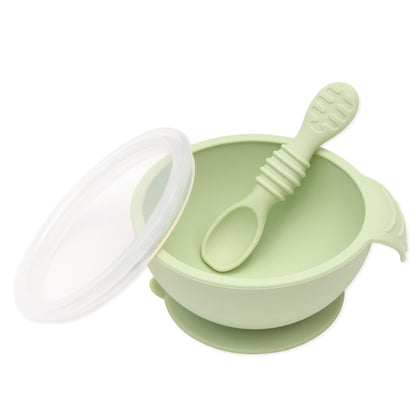 Bumkins Baby Bowls, Disney Minnie Mouse Silicone Baby Feeding Set, Suction Bowls for Baby and Toddler with Spoon, First Feeding Set, Platinum Silicone Bowl for Babies 4 Months