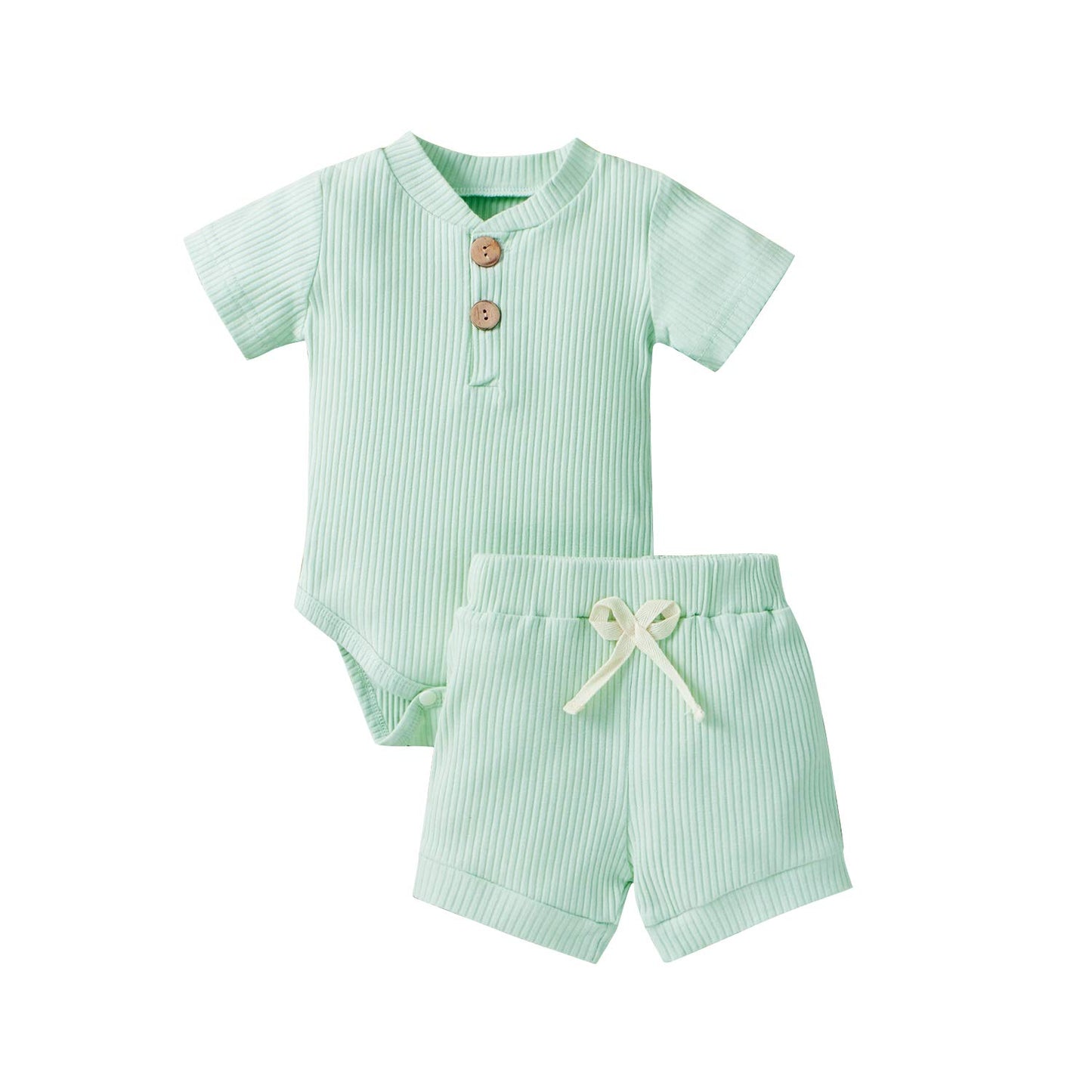 Newborn Baby Boy Girl Clothes 3 6 9 12 18 Months Ribbed Knit Short Sleeve Romper Shorts Set Infant Summer Outfits