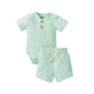 Newborn Baby Boy Girl Clothes 3 6 9 12 18 Months Ribbed Knit Short Sleeve Romper Shorts Set Infant Summer Outfits