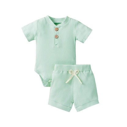 Newborn Baby Boy Girl Clothes 3 6 9 12 18 Months Ribbed Knit Short Sleeve Romper Shorts Set Infant Summer Outfits