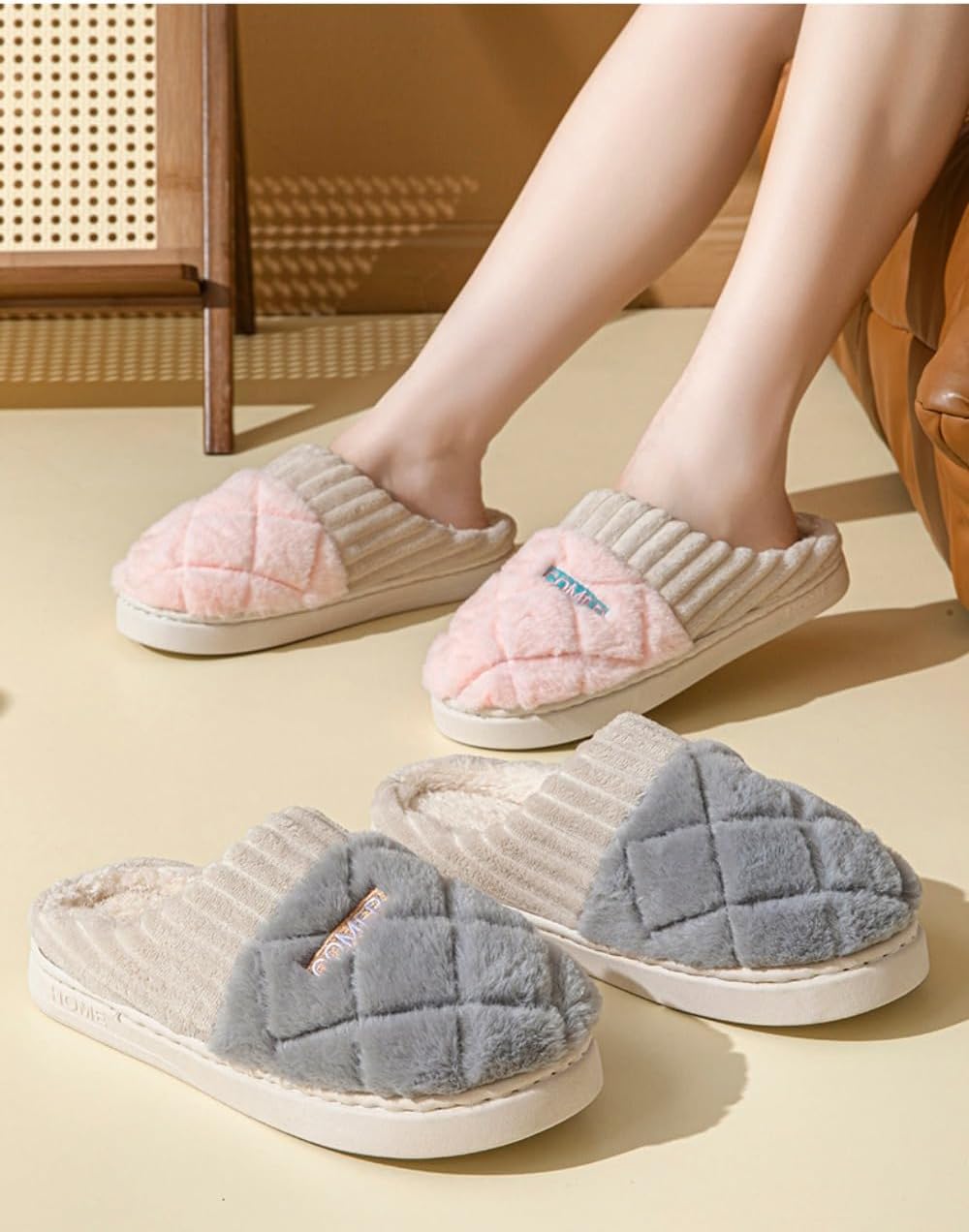 Geerta Fuzzy Hospital Slippers for Postpartum Cute Women Labor and Delivery Shoes with Non Slip Sole Warm Comfortable Memory Foam Kawaii Trendy Comfy Home Maternity Gift for Wife Pregnancy