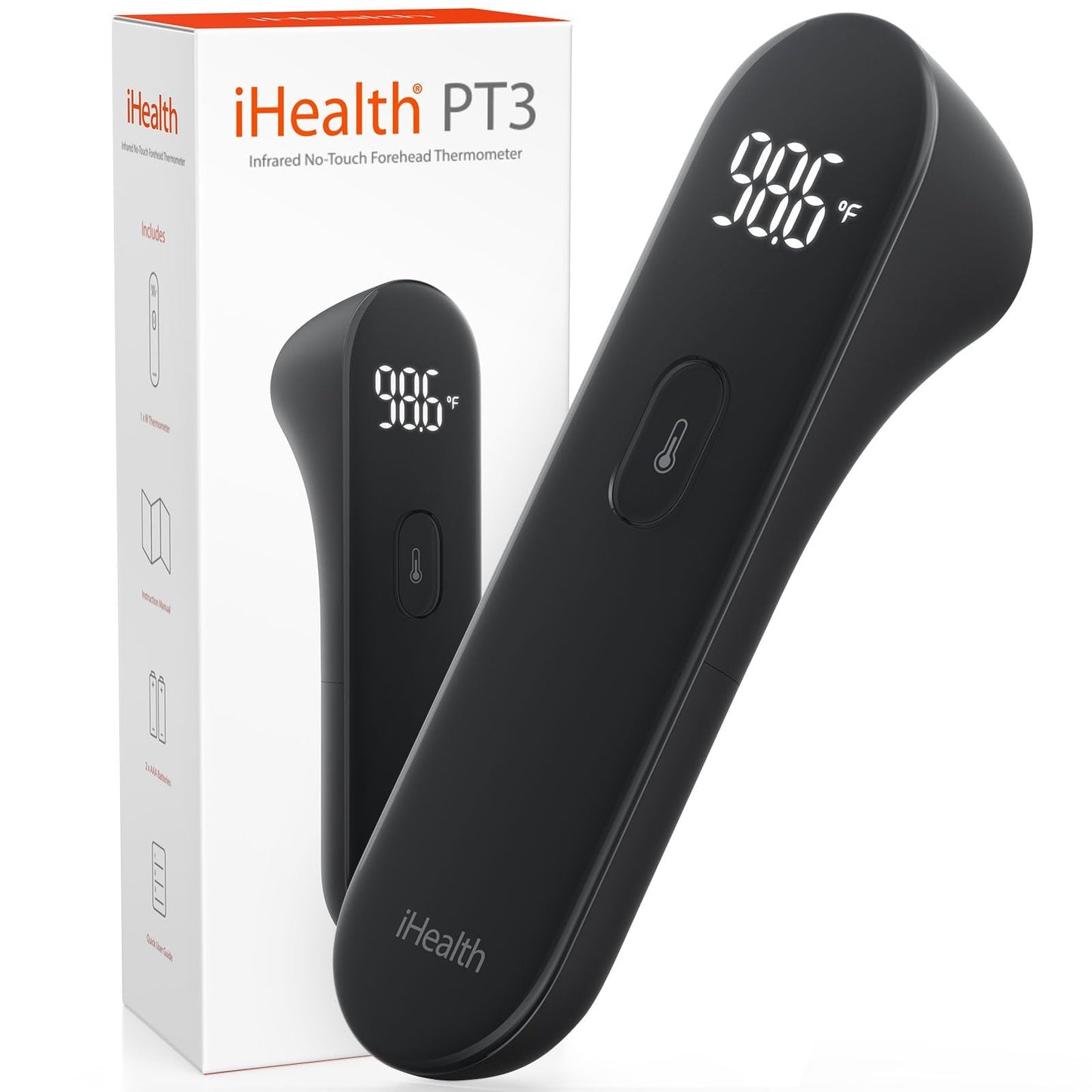 iHealth No-Touch Forehead Thermometer for Adults, Kids, Babies - FSA HSA Eligible, 3 Ultra-Sensitive Sensors, Quiet Vibration Feedback, Digital Large LED Digits, Easy to Use for Home & Nurses, PT3