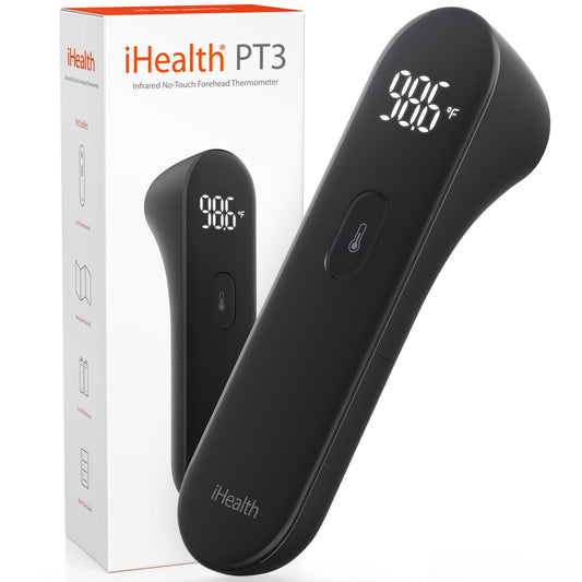 iHealth No-Touch Forehead Thermometer for Adults, Kids, Babies - FSA HSA Eligible, 3 Ultra-Sensitive Sensors, Quiet Vibration Feedback, Digital Large LED Digits, Easy to Use for Home & Nurses, PT3