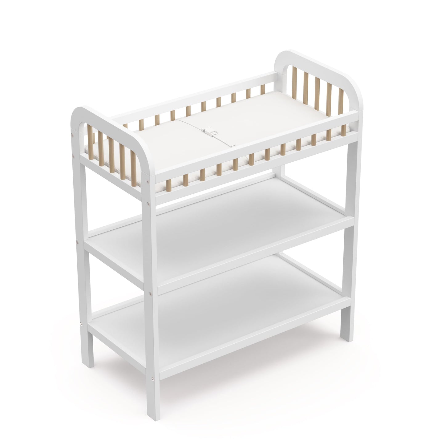 Storkcraft Pasadena Changing Table with Water-Resistant Changing Pad (Driftwood) - GREENGUARD Gold Certified, Includes Bonus Water-Resistant Changing Pad with Safety Strap, 2 Open Shelves