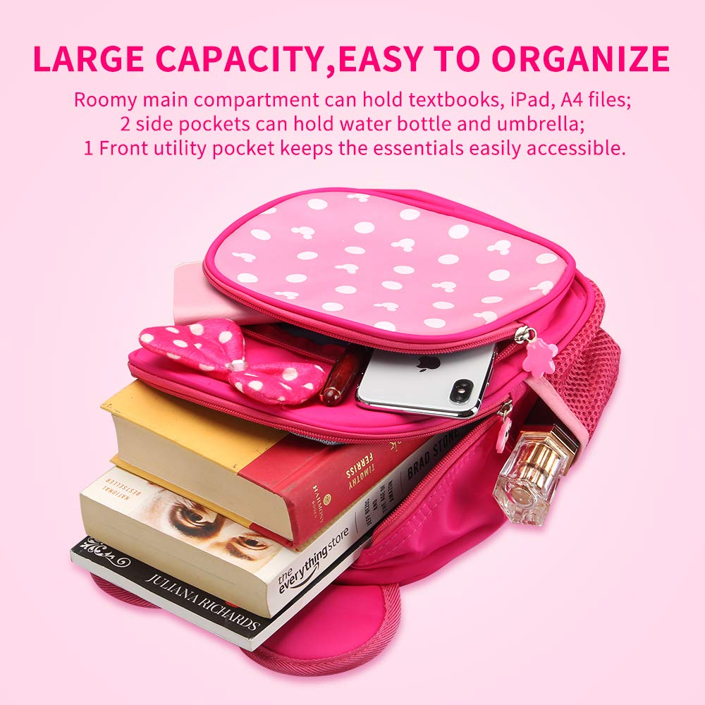 Pink Cute Kid Backpacks for Little Girls Mini Mouse Backpack Toddler Bookbag Small Kids Preschool Backpacks for Girl Backpack Gift Childrens Daycare Book Bag Travel Backpacks Kindergarten Backpack