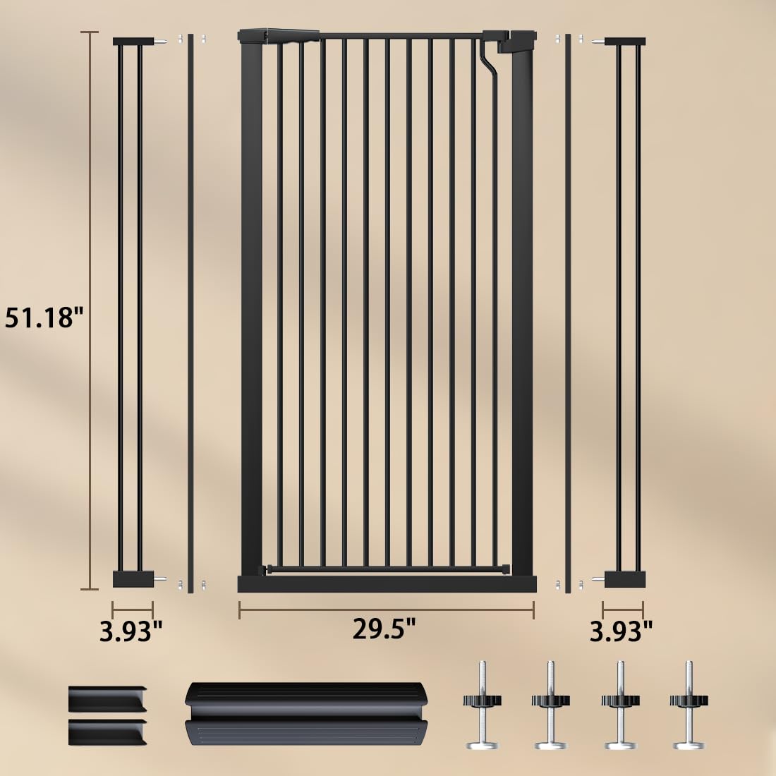 Fairy Baby 51.18" Extra Tall Cat Gate for Doorway, 29.5"-40.5" Extra Wide Pet Gate Dog Barrier Indoor for Cats Dogs, Kid Puppy Dog Gate No Jumping Over & No Climb, Metal Child Safety Proof Gate, Black