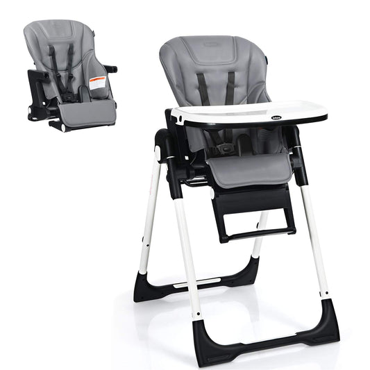 INFANS High Chair for Babies & Toddlers, Foldable Highchair with Multiple Adjustable Backrest, Footrest and Seat Height, Removable Tray, Detachable PU Leather Cushion, Built-in Rear Wheels (Black)