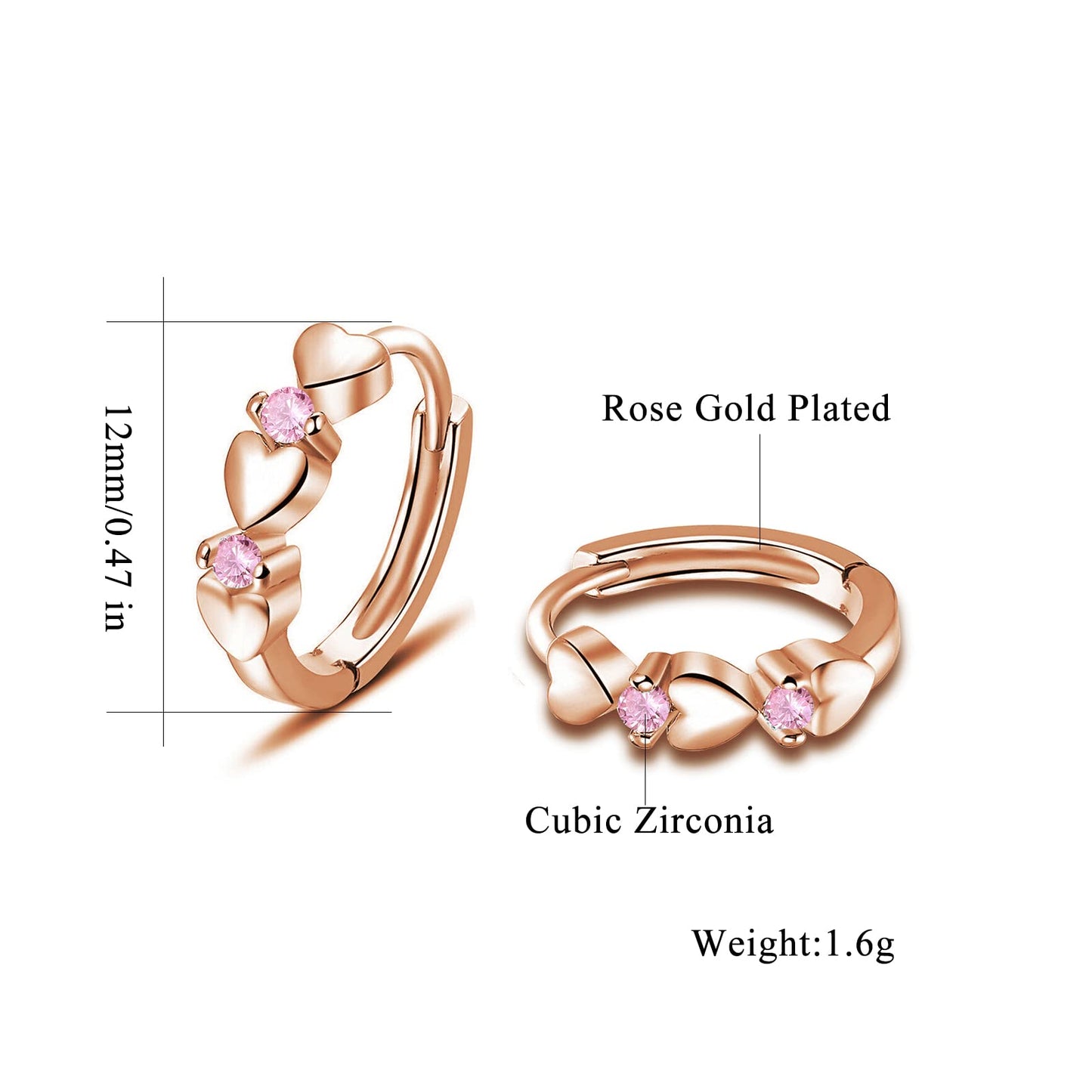 CiNily 14K White Gold Plated Small Hoop Earrings for Women Girls Heart Cubic Zirconia Hypoallergenic Earrings