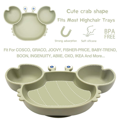 Silicone Suction Plate for Toddlers - Self Feeding Training Divided Plate Dish and Bowl for Baby and Toddler, Fits for Most Highchairs Trays, BPA Free Microwave Dishwasher Safe