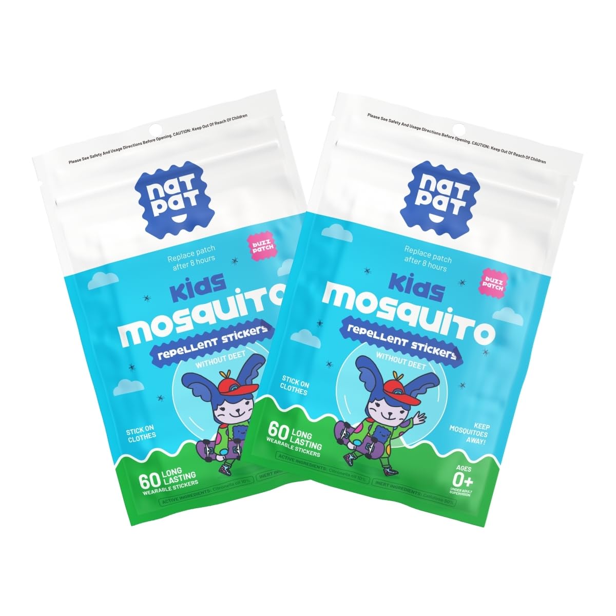 NATPAT Buzz Patch Mosquito Patch Stickers for Kids - Plant Based Ingredients, Non-Toxic - The Original All Natural Citronella Essential Oil Insect Patch, DEET Free, for Toddlers, Kids (60 Pack)