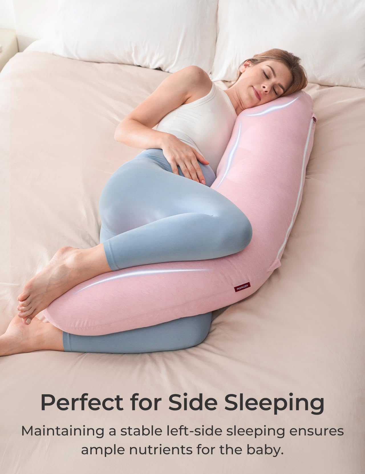 Momcozy Pregnancy Pillows for Side Sleeping, J Shaped Maternity Body Pillow for Pregnancy, Soft Pregnancy Pillow for Head Neck Belly Support, Blue