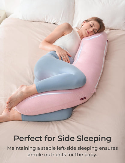 Momcozy Pregnancy Pillows for Side Sleeping, J Shaped Maternity Body Pillow for Pregnancy, Soft Pregnancy Pillow for Head Neck Belly Support, Blue