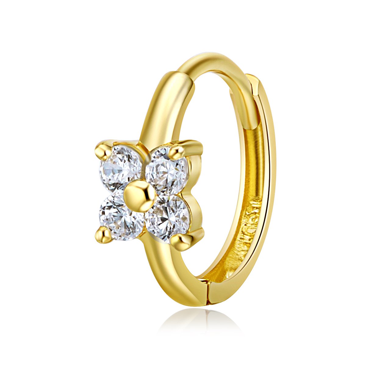 14k Yellow Gold Flower CZ Huggie Earrings (10 x 10 mm) - 2 Different Color Available