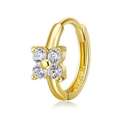 14k Yellow Gold Flower CZ Huggie Earrings (10 x 10 mm) - 2 Different Color Available