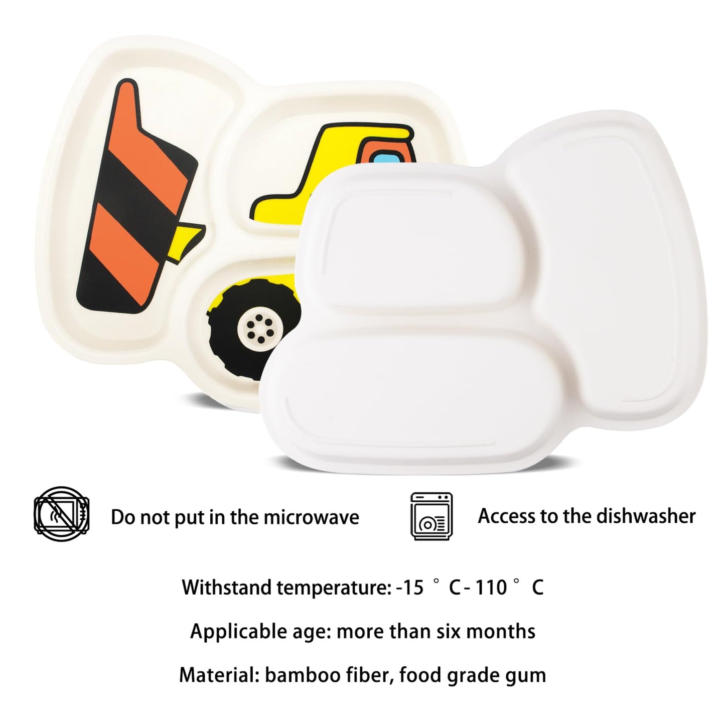 Kids Plate Set, Included Fork and Spoon 3-Piece Set - Toddler Dinnerware Dinner Dish Set - Baby Feeding Divided Plate - Child Portion Control Dish Tray (Excavators)