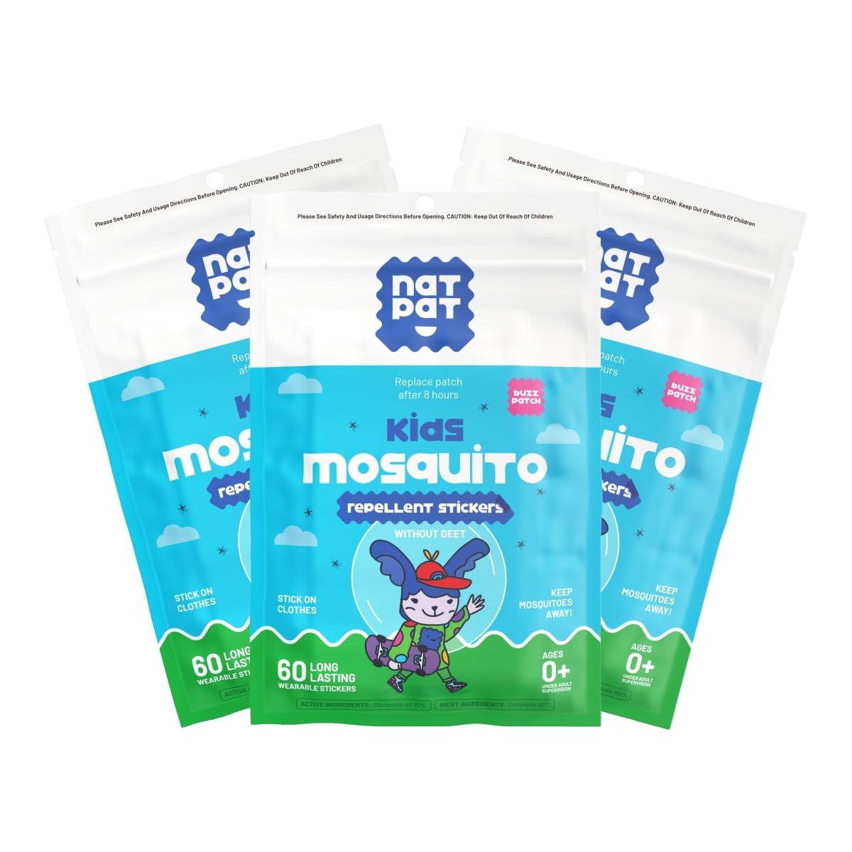 NATPAT Buzz Patch Mosquito Patch Stickers for Kids - Plant Based Ingredients, Non-Toxic - The Original All Natural Citronella Essential Oil Insect Patch, DEET Free, for Toddlers, Kids (60 Pack)