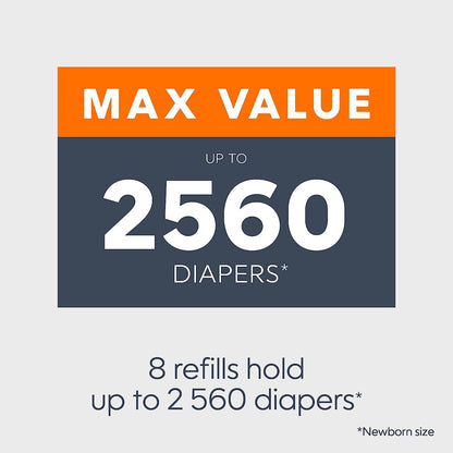 Diaper Genie Essentials Round Refill 8-Pack | Holds Up to 2560 Newborn Diapers | Features Unscented Continuous Film | Compatible with Diaper Genie Complete and Expressions Pails,8 Count (Pack of 1)