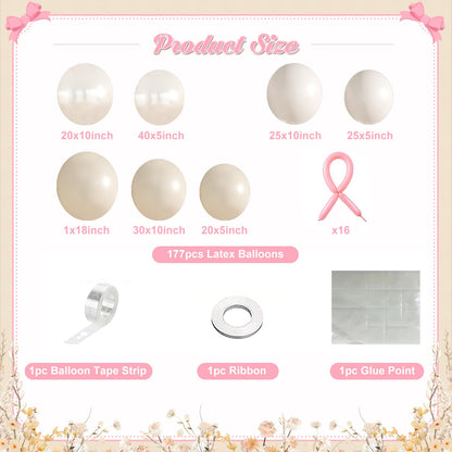 Pink Balloon Garland Arch Kit, Coquette Birthday Decorations 176Pcs Bow Long Balloons White and Pink Different Sizes for Wedding Bridal Baby Shower Bachelorette Party