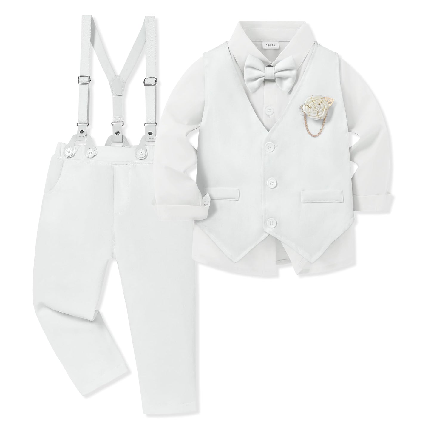 WESIDOM Toddler Boy Clothes Suit Formal Dress Shirt+Bowtie+Vest+Boutonniere+Suspender Pants Boys Gentleman Outfits Set