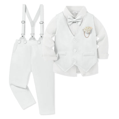 WESIDOM Toddler Boy Clothes Suit Formal Dress Shirt+Bowtie+Vest+Boutonniere+Suspender Pants Boys Gentleman Outfits Set