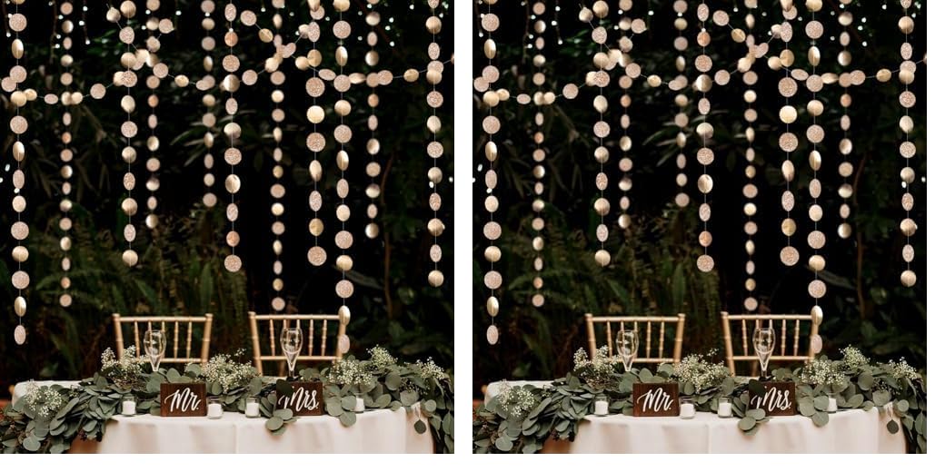 Decor365 Champagne Gold Birthday Decorations Glitter Dot Garland Circle Streamers Banner Backdrop Baby Showers Bridal Showers Christmas New Year Eve Anniversaries Graduations Holiday Parties Decor