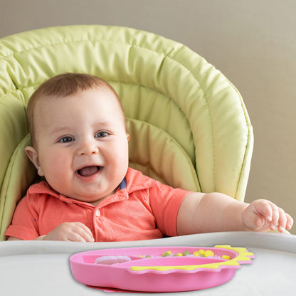 Silicone Suction Plates for Baby Toddler with Spoon Fork set Divided Dinosaurs Plates Self Feeding Training Baby Dinner Plate-Green Dinosaurs Plate Set