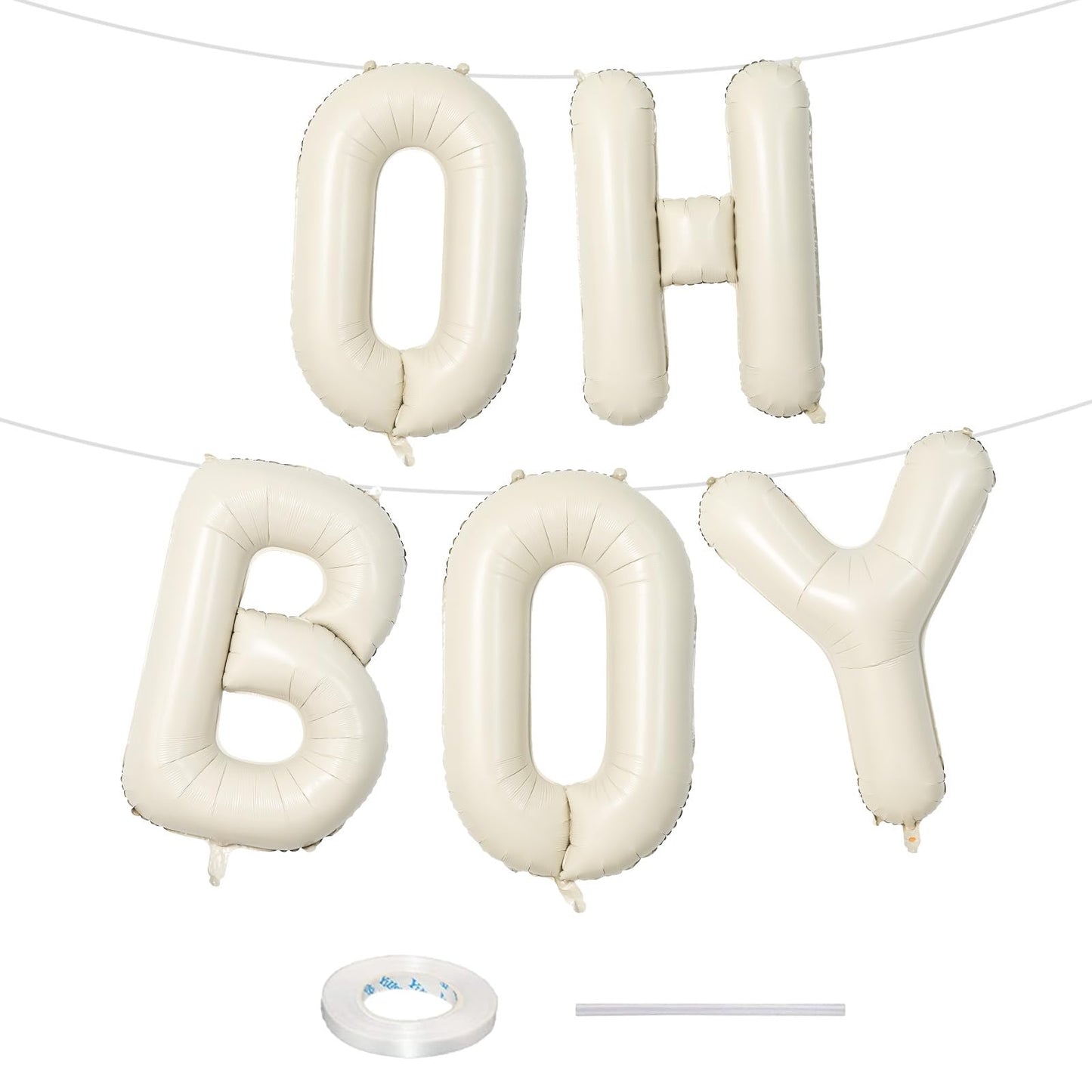40 Inch Beige OH BABY Balloon for Baby Shower, Large Cream White Oh Baby Balloons Letters with Ribbon, Neutral Ivory Alphabet Oh Baby Balloon Banner Sign for Gender Reveal Backdrop Party Decorations