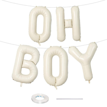 40 Inch Beige OH BABY Balloon for Baby Shower, Large Cream White Oh Baby Balloons Letters with Ribbon, Neutral Ivory Alphabet Oh Baby Balloon Banner Sign for Gender Reveal Backdrop Party Decorations