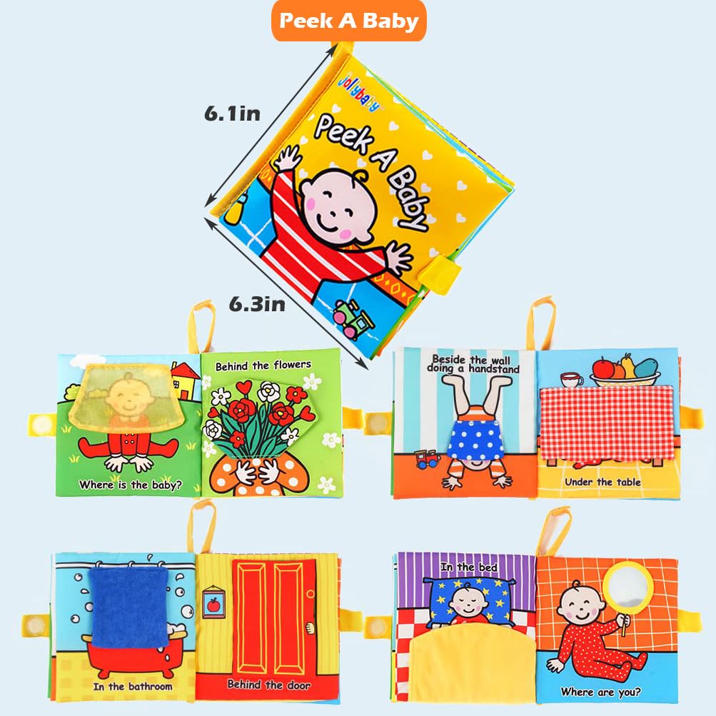 Baby Soft Cloth Books, Touch & Feel Crinkle Activity Interactive Book, Early Development Stroller Toys for Infants and Toddlers (Peek a Baby)