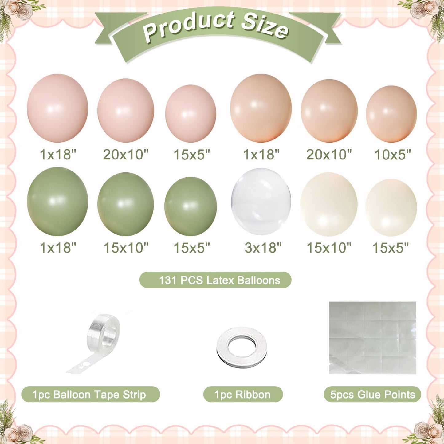 Pink and Sage Green Balloon Arch Kit 131 Pcs Dusty Pink Green Balloons Different Size for Wedding Birthday Baby Shower Gender Reveal Decorations