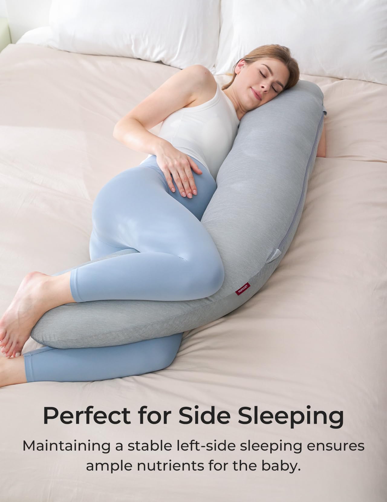 Momcozy Pregnancy Pillows for Side Sleeping, J Shaped Maternity Body Pillow for Pregnancy, Soft Pregnancy Pillow for Head Neck Belly Support, Blue