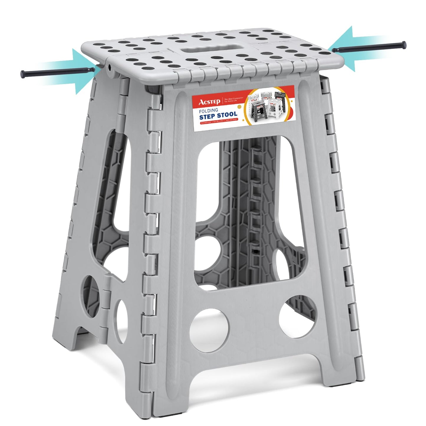 ACSTEP Folding Step Stool 9'' Tall Kids Step Stool Holds Up to 300 lb Plastic Foldable Step Stools for Kids Non-Slip Surface with Carry Handle Collapsible Stool for Home, Outdoor and Indoor(Black)