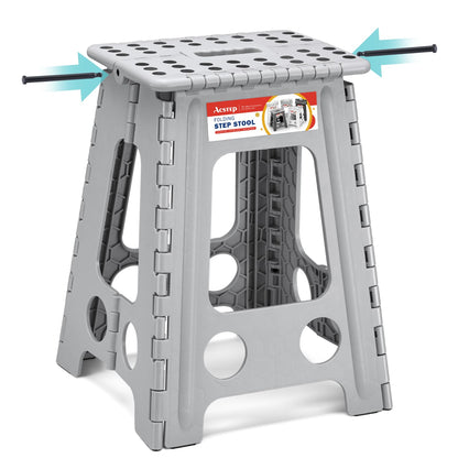 ACSTEP Folding Step Stool 9'' Tall Kids Step Stool Holds Up to 300 lb Plastic Foldable Step Stools for Kids Non-Slip Surface with Carry Handle Collapsible Stool for Home, Outdoor and Indoor(Black)