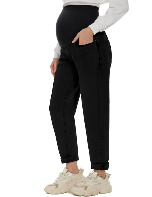 POSHGLAM Women's Maternity Jeans Over Belly Comfy Stretch Boyfriend Jeans Loose Pregnancy Pants, S-XXL