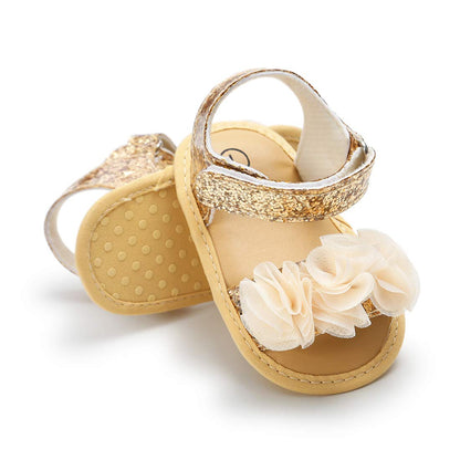 COSANKIM Infant Baby Girls Summer Sandals with Flower Soft Sole Newborn Toddler First Walker Crib Dress Shoes