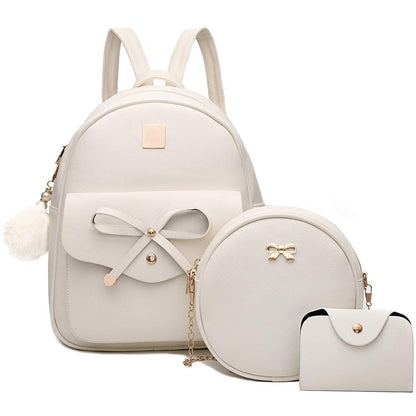 I IHAYNER Girls Bowknot 3-Pieces Fahsion Leather Backpack Backpack Purse for Women Rucksack for Ladies Shoulder Bag