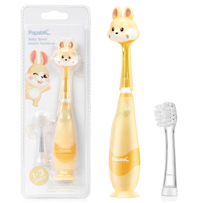 Papablic Toddler Sonic Electric Kids Toothbrush for Ages 1-3 Years, Baby Electric Toothbrush with Cute Penguin Cover and Smart LED Timer, 2 Brush Heads (Pippin)