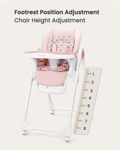 Convertible High Chairs for Babies and Toddlers, Foldable High Chair with Adjustable Backrest, Footrest and Tray, Baby Dinning High Chair with Lockable Wheels, Star Pink