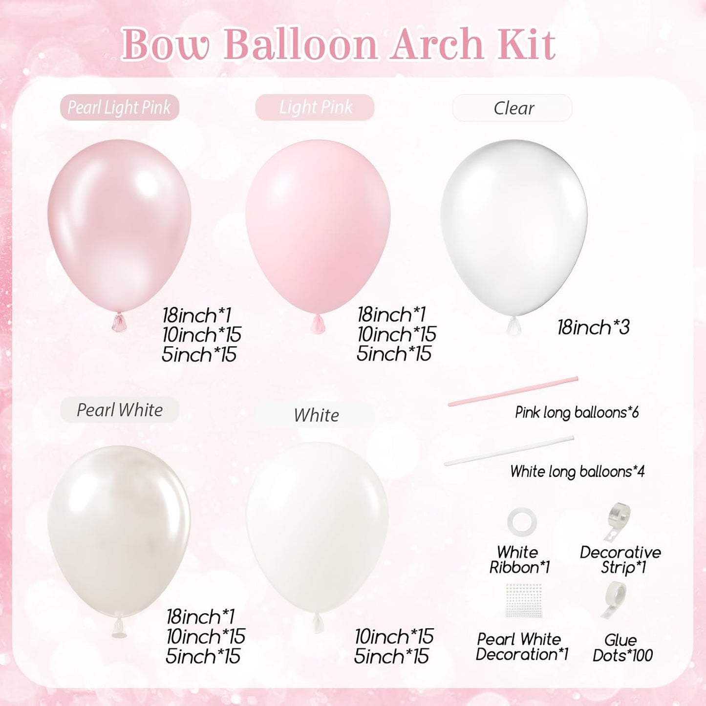 Pink Bow Balloon Arch Kit with Clear Light Pearl Pink and White Balloons for Coquette Bow Themed Bridal Baby Shower Wedding Birthday Party Decorations