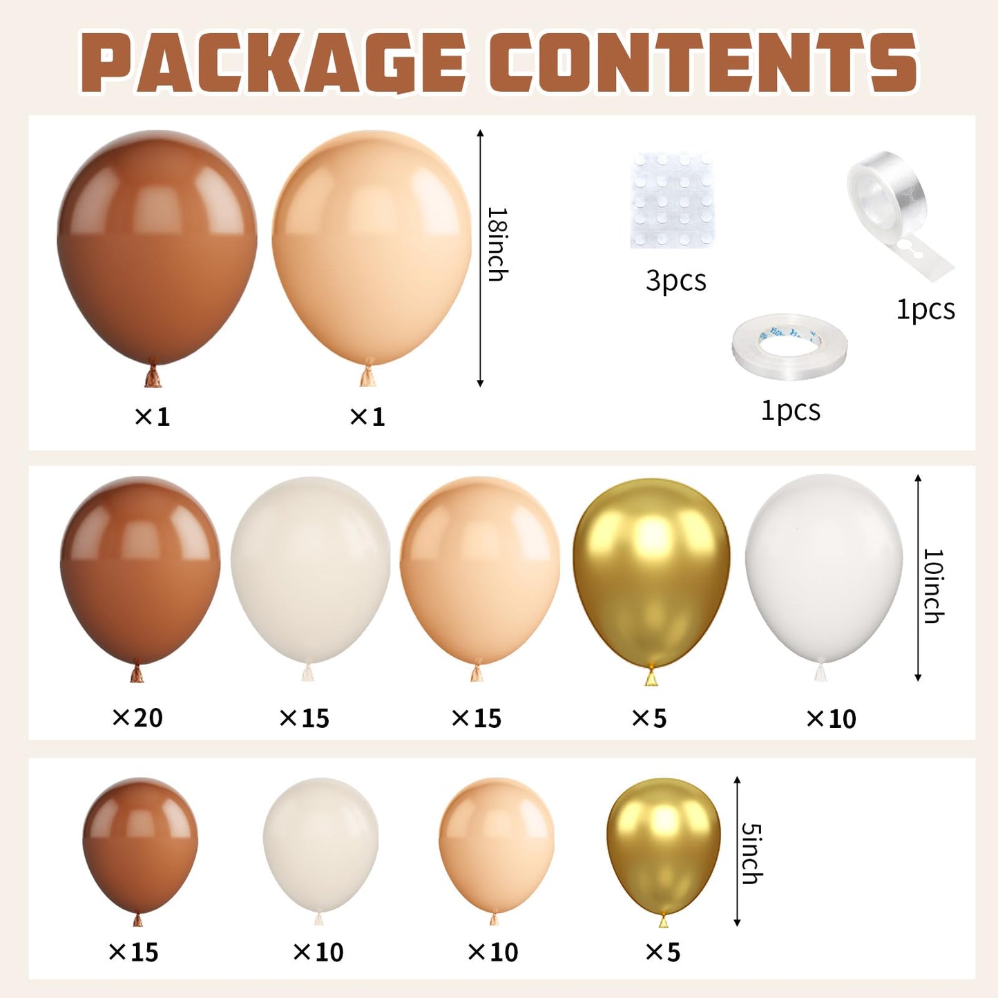 Ivory White Balloon Arch Kit,Boho Balloon Garland with Pastel Orange Cream Beige Champagne Gold White Sand Balloons for Neutral Baby Shower Wedding Boho Bridal Party Decorations