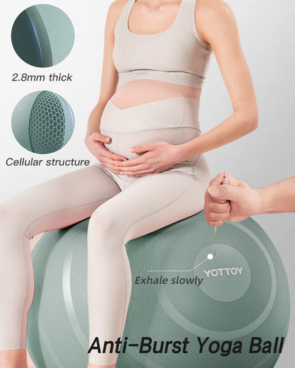 YOTTOY Anti-Burst Exercise Ball for Working Out, Yoga & Pregnancy, Extra Thick Workout Ball for Physical Therapy & Fitness