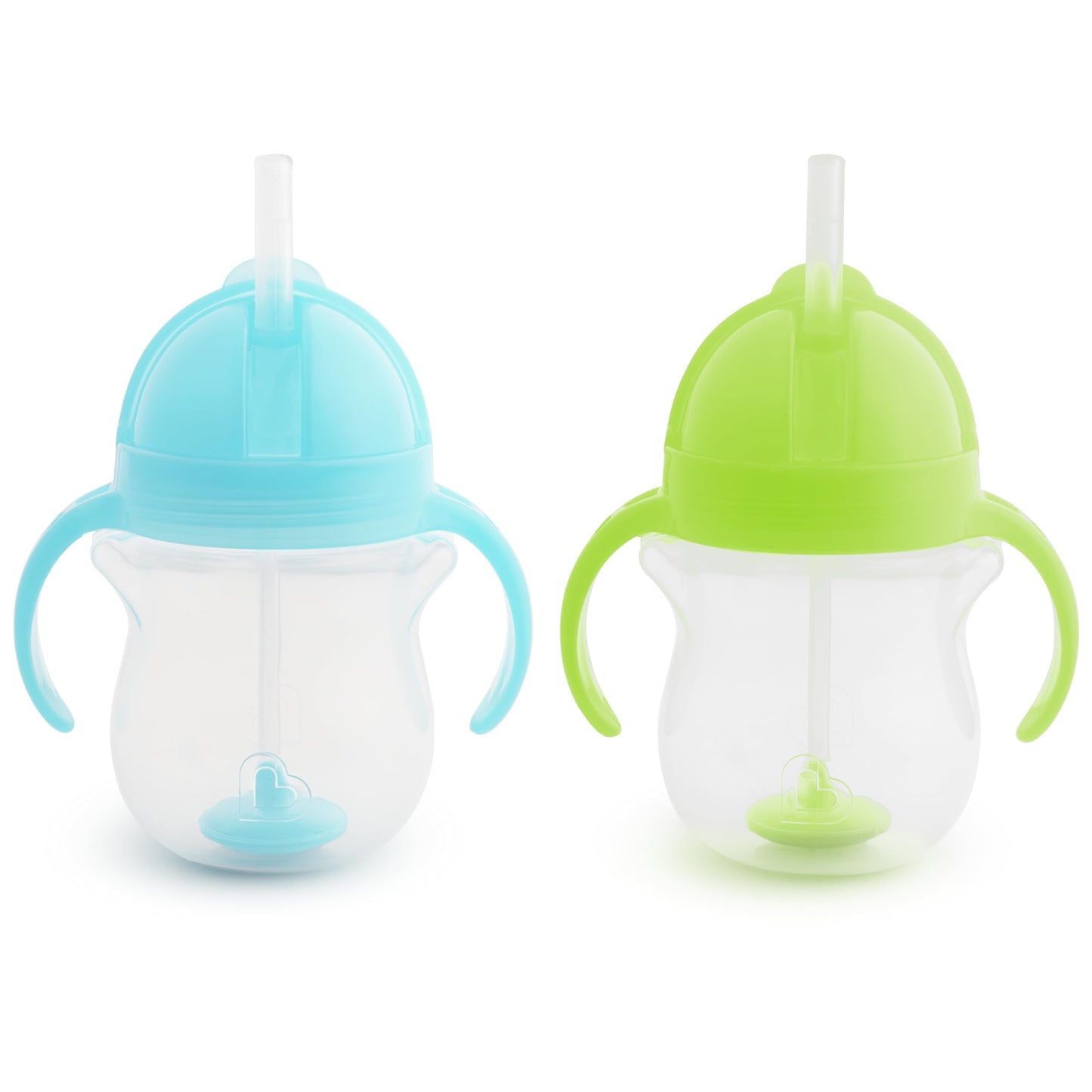 Munchkin Any Angle Sippy Cups for Toddlers, Spill Proof Weighted Straw Cup with Transition Handles for Babies 6 Months and Up, 2 Pack, Blue/Green