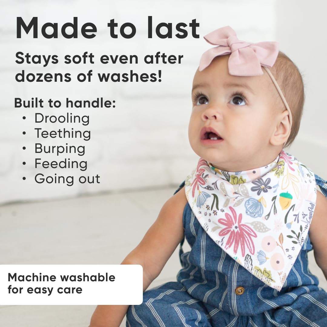 Copper Pearl 4 Pack Soft Cotton Baby Bibs for Drooling and Teething, Absorbent Drool Bibs for Baby Girl and Boy, Adjustable to Fit Newborns to Toddlers, Tons of Styles (Ferra)