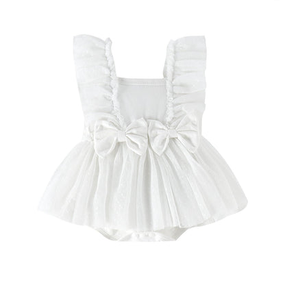 Hnyenmcko Newborn Baby Girl Summer Romper Dress Infant Fly Sleeve Flower Embroidery Mesh Tulle Skirt Hem Ribbed Bodysuit