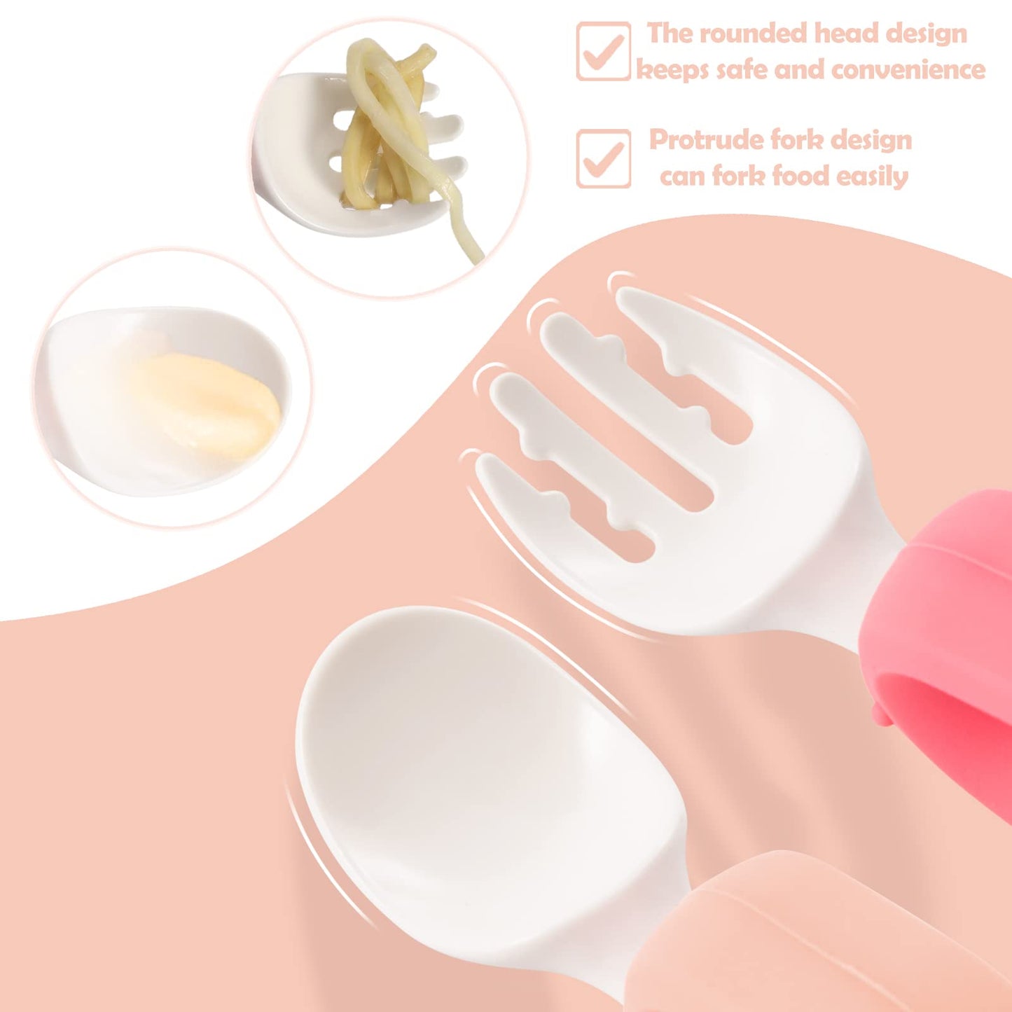 Baby Self Feeding Training Spoon and Fork Set with Travel Case, BPA-Free Cute Circle Toddler Training Utensils, Silicone/ABS Great Tableware Set Spoons Fork for Kids(Yellow)