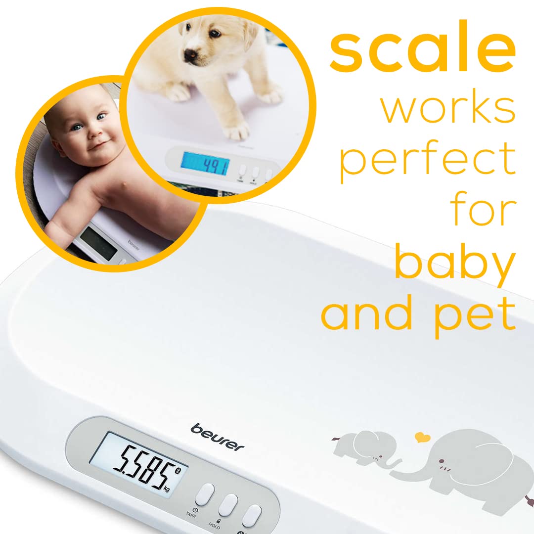 Beurer BY82 Multifunctional Baby Scale for Infants, Pets, Kids, & Adults up to 396lbs, Measures in 4 Units with Backlit Digital Display & Hold Function for Accuracy, Animal Scale for Cats and Dogs