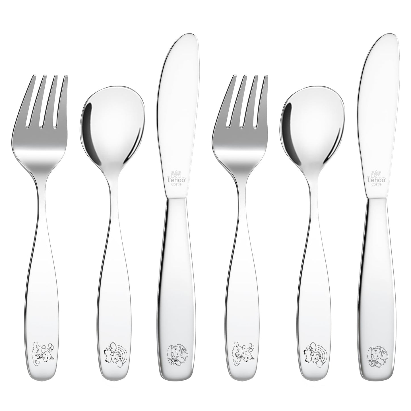 Lehoo Castle Kids Silverware Stainless Steel 6 Piece - Toddler Spoons and Forks Knife Set, Metal Kids Cutlery Set, Toddler Utensils Self Feeding (Dinosaur World)