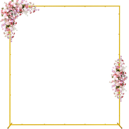 Wokceer Wedding Arch Backdrop Stand Square 6.6FTx6.6FT Gold Metal Balloon Arch Stand Garden Arbor Backdrop Frame for Wedding Birthday Party Baby Shower Photo Booth Background Decoration